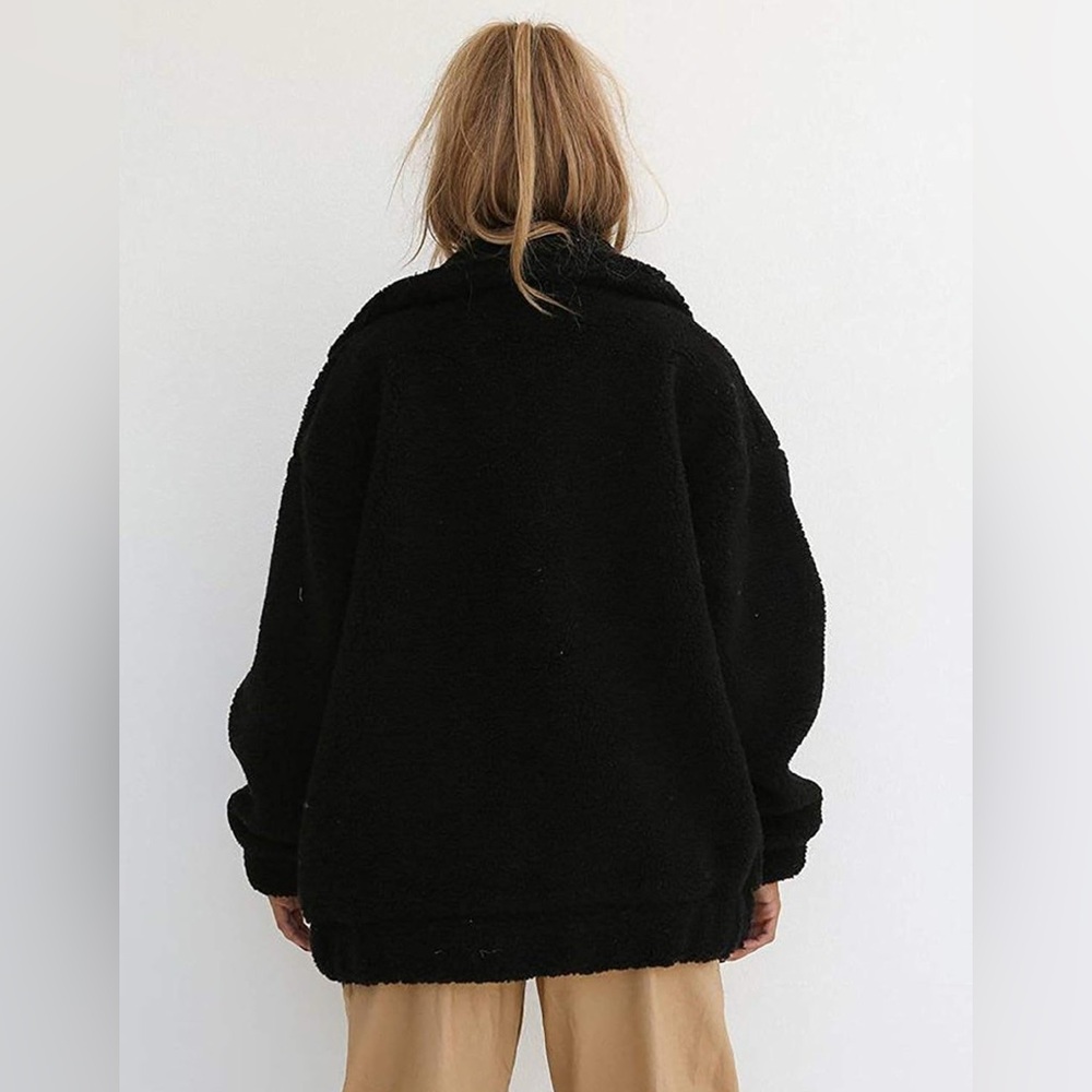 Casual Fleece Fuzzy Faux Shearling Warm Oversized Outwear Jacket Shaggy Coat - Picture 6 of 10
